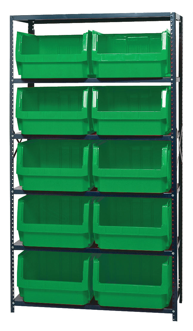 Quantum Magnum Steel Shelving Systems with Bins – 18" x 42" x 75" – MSU-543 – Green