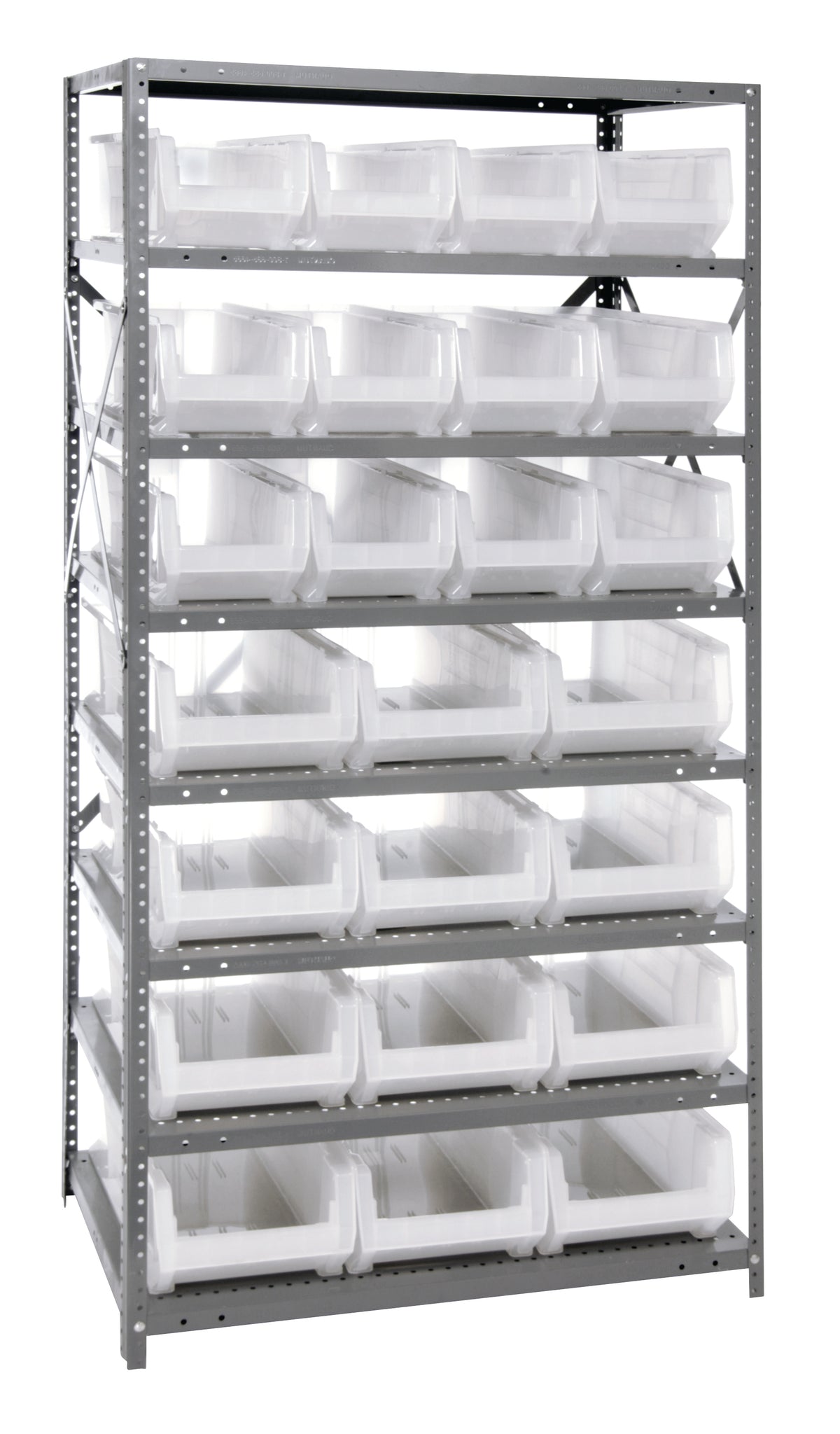 Quantum Clear-View Steel Shelving with Clear Containers – 24" x 36" x 75" – 2475-950952CL to 2475-953954CL – 2475-950952CL – Clear