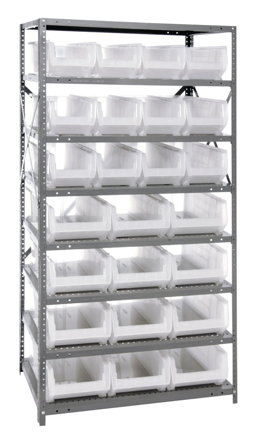 Quantum Clear-View Steel Shelving with Clear Containers – 24" x 36" x 75" – 2475-950952CL to 2475-953954CL – 2475-950952CL – Clear