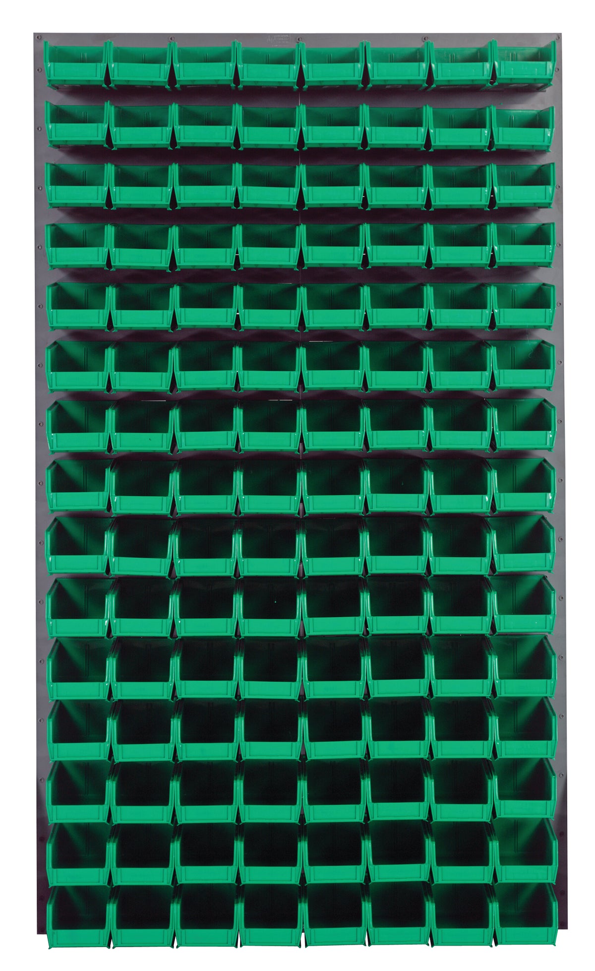 Quantum Louvered Panels with Bins – 36" x 61" – Gray – 120 QUS220 Bins – Green