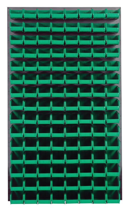 Quantum Louvered Panels with Bins – 36" x 61" – Gray – 120 QUS220 Bins – Green