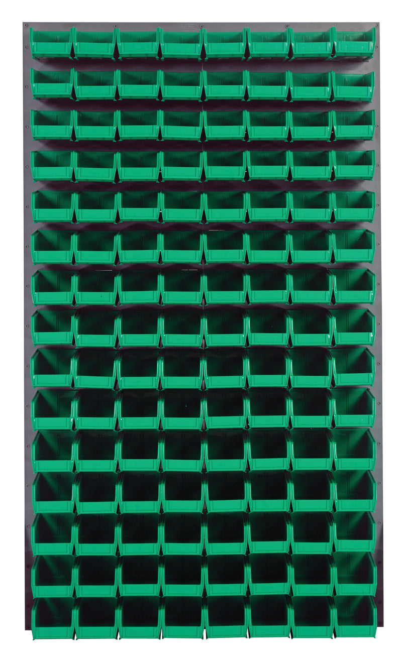 Quantum Louvered Panels with Bins – 36" x 61" – Gray – 120 QUS220 Bins – Green