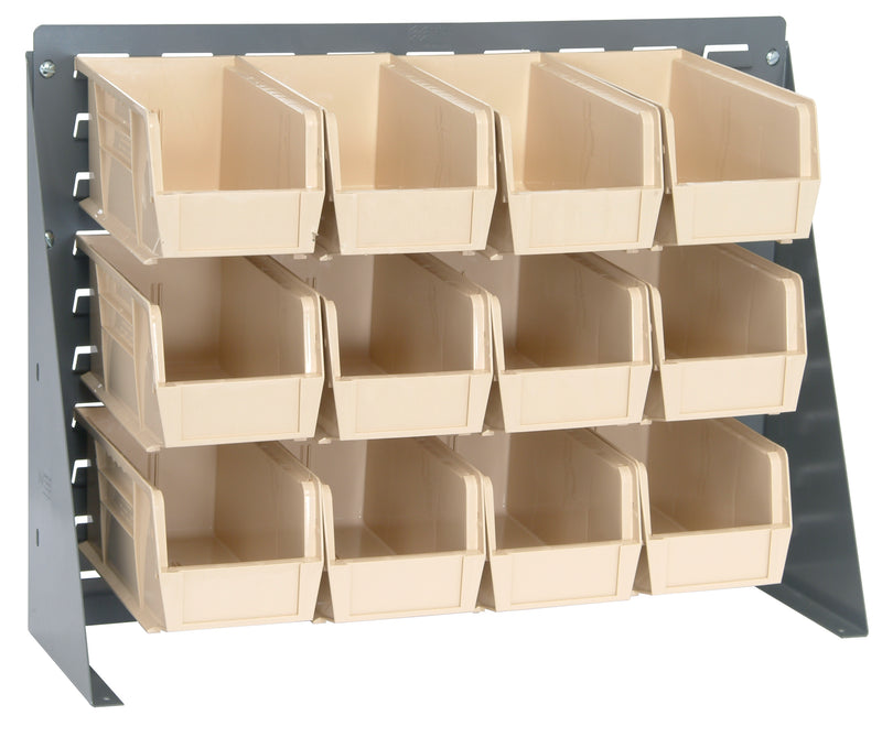 Quantum Louvered Panel Bench Racks with Bins – 27" x 8" x 21" – QBR-2721-230-12 – Ivory