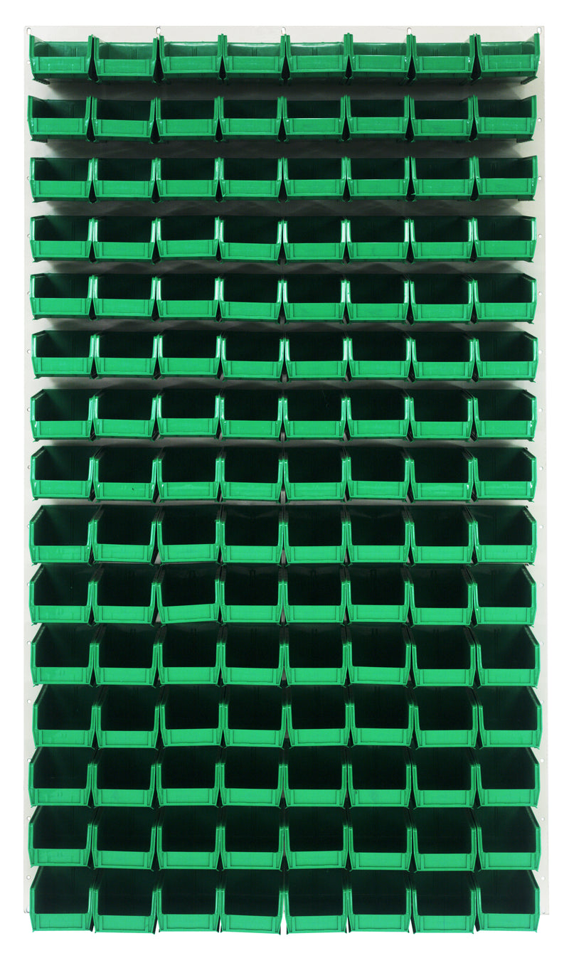 Quantum Louvered Panels with Bins – 36" x 61" – Oyster White – 120 QUS220 Bins – Green