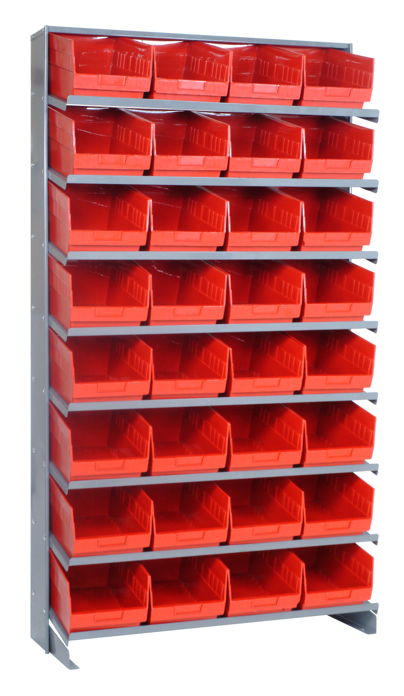 Quantum Single-Sided Pick Racks with Bins – 12" x 36" x 63-1/2" – Kit – QPRS-207 – Red