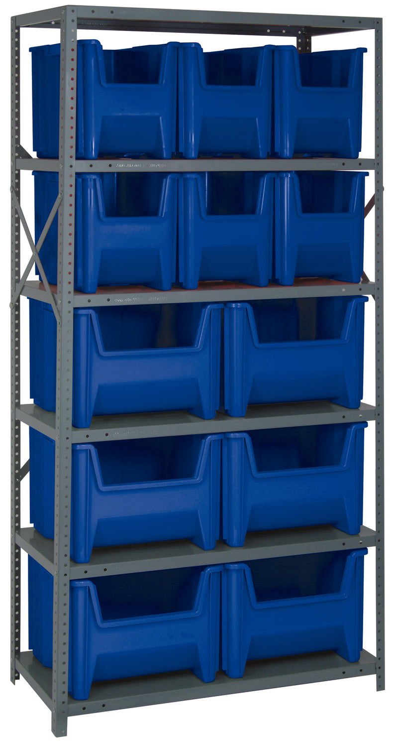 Quantum Giant Stack Steel Shelving with Bins – 18" x 36" x 75" – QSBU-600800 – Blue