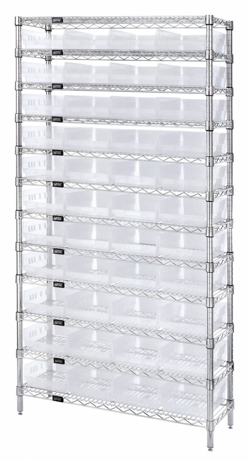 Quantum Clear-View Wire Shelving Systems – 12" x 36" x 74" – WR12-107CL – Clear