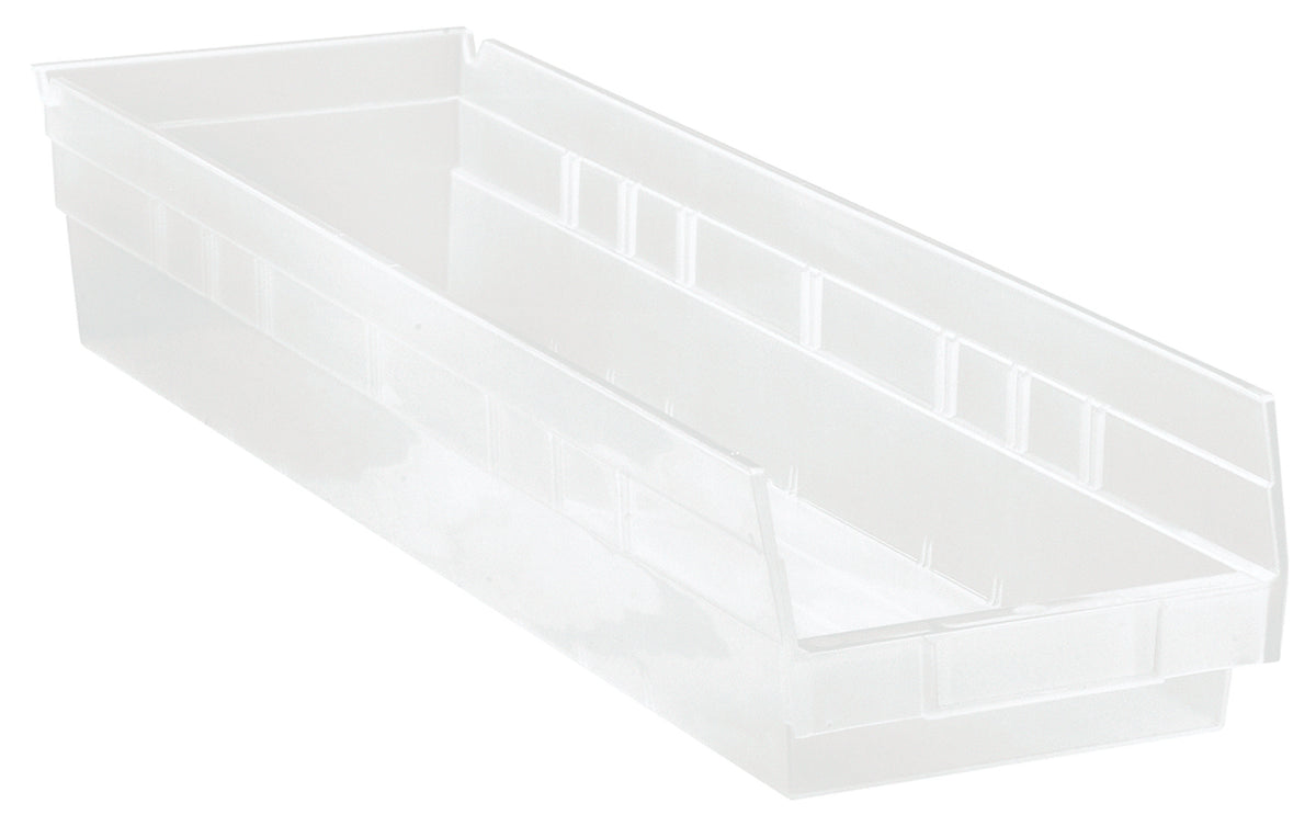 Quantum Clear-View Economy 4" Shelf Bins – QSB106CL to QSB114CL – Case Pack – 23-5/8" x 6-5/8" x 4" – QSB106CL – Clear