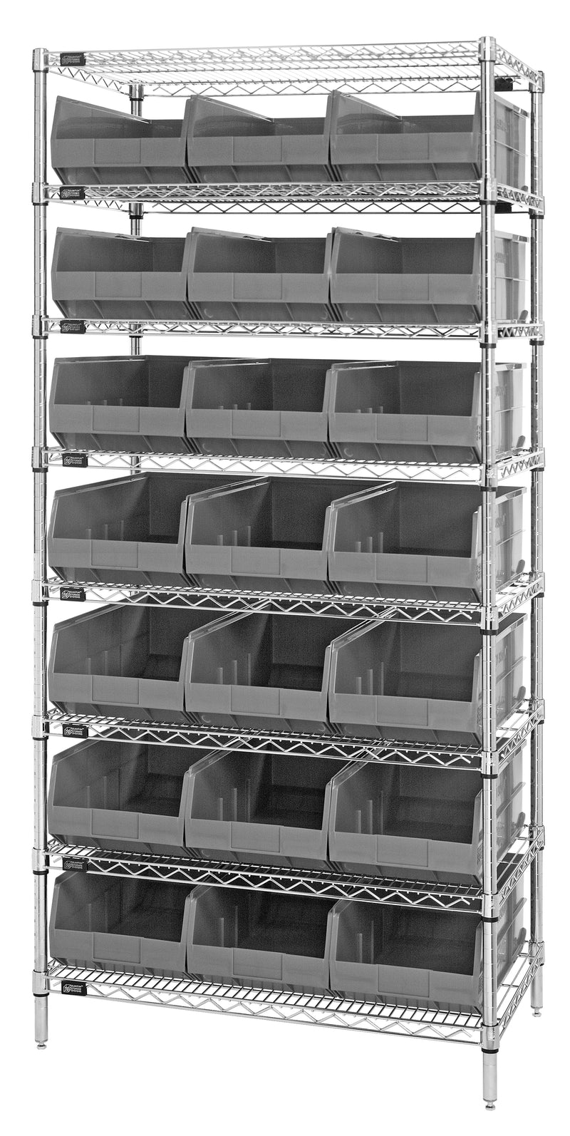 Quantum Wire Shelving with Stackable Shelf Bins – 18" x 36" x 74" – WR8-465 – Gray