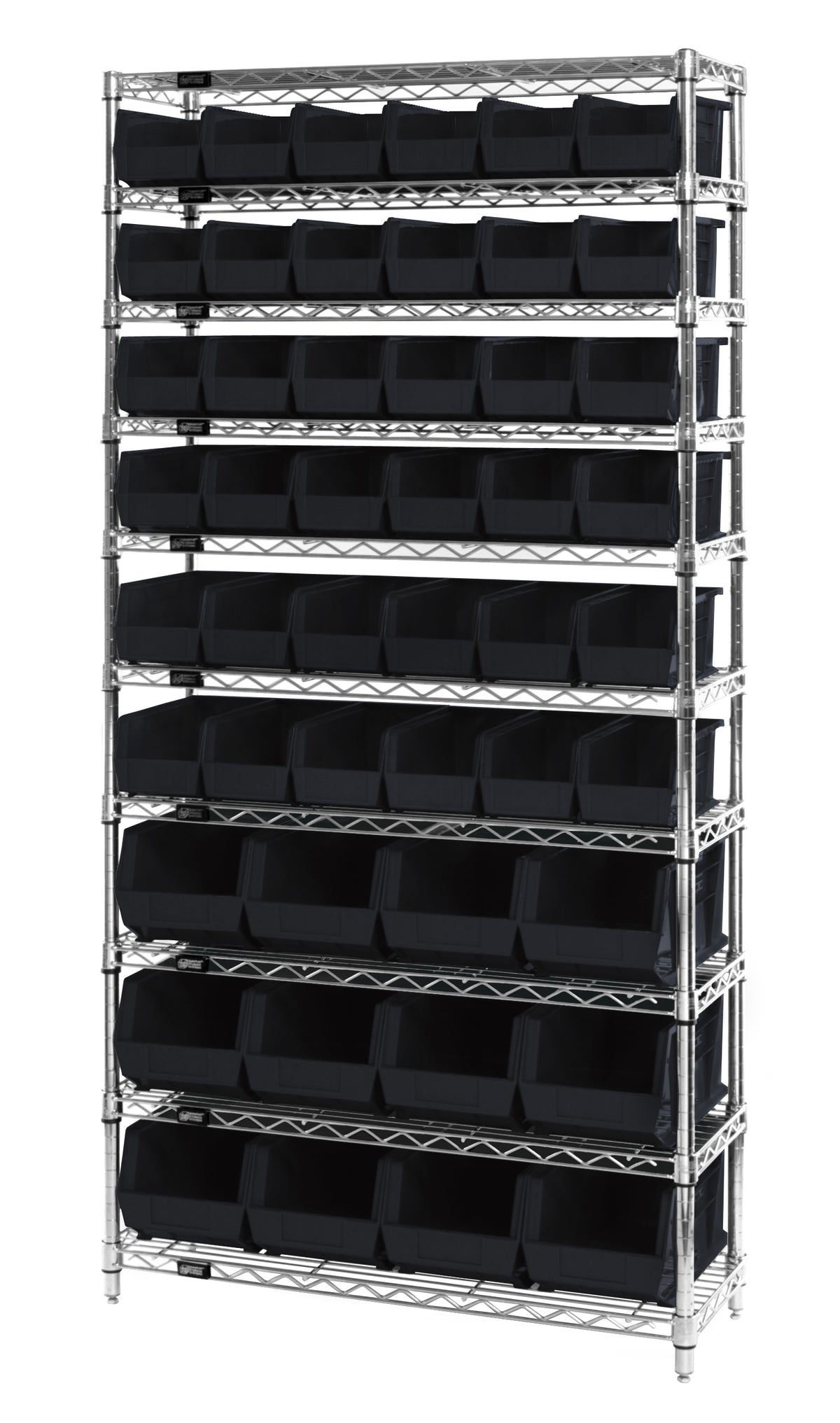 Quantum Stack & Hang Wire Shelving with Bins – 36" x 14" x 74" – WR10-230240 – Black