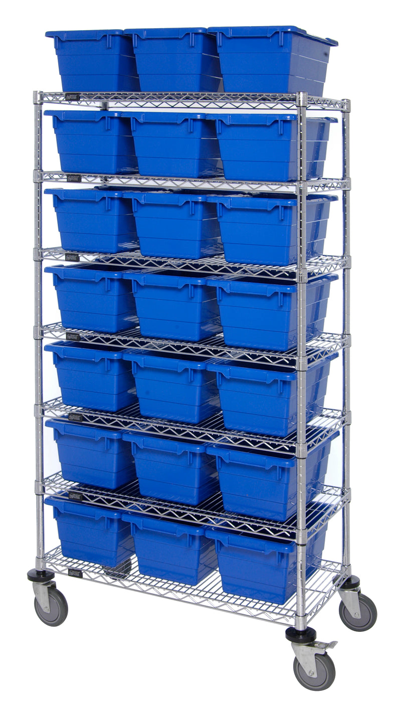 Quantum Cross-Stack Tub Wire Shelving – 36" x 18" x 69" – MWR7-1711-8 – Blue