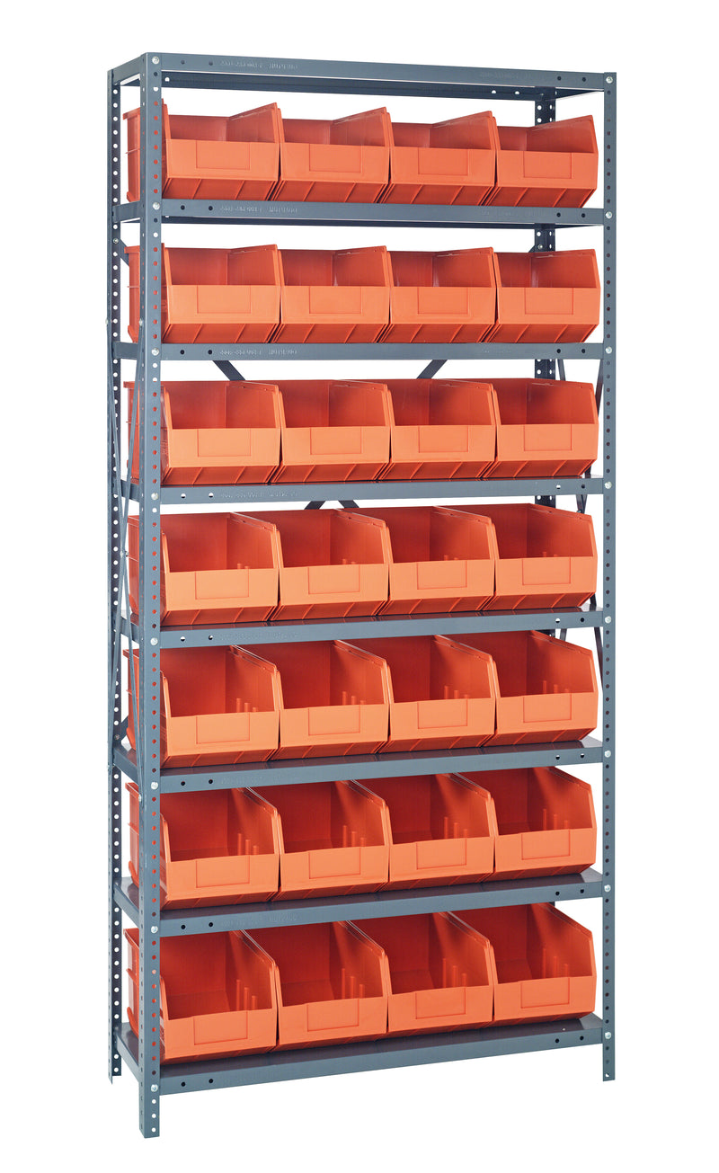 Quantum Steel Shelving with Stackable Shelf Bins – 1275-423 to 1875-461 – 1275-443 – Orange