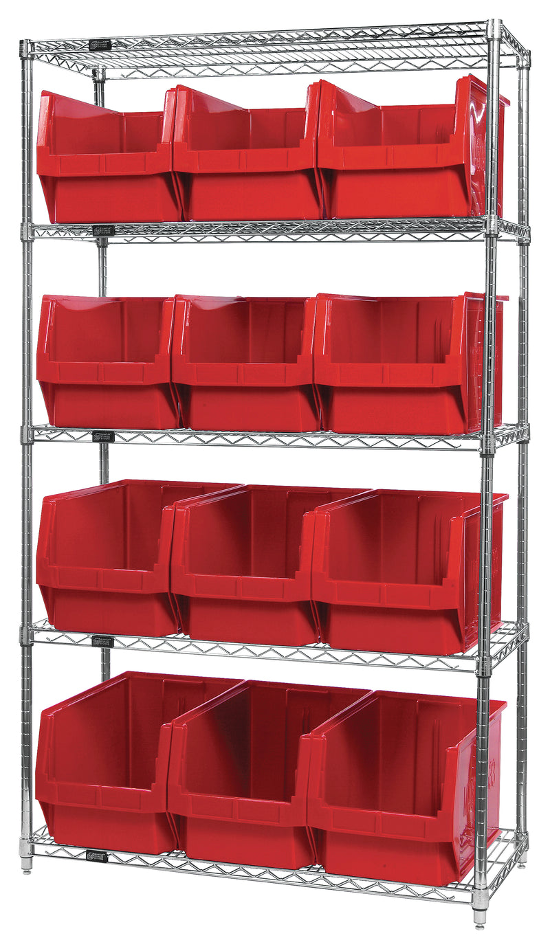 Quantum Magnum Wire Shelving Systems with Bins – 42" x 18" x 74" – WR5-533 – Red