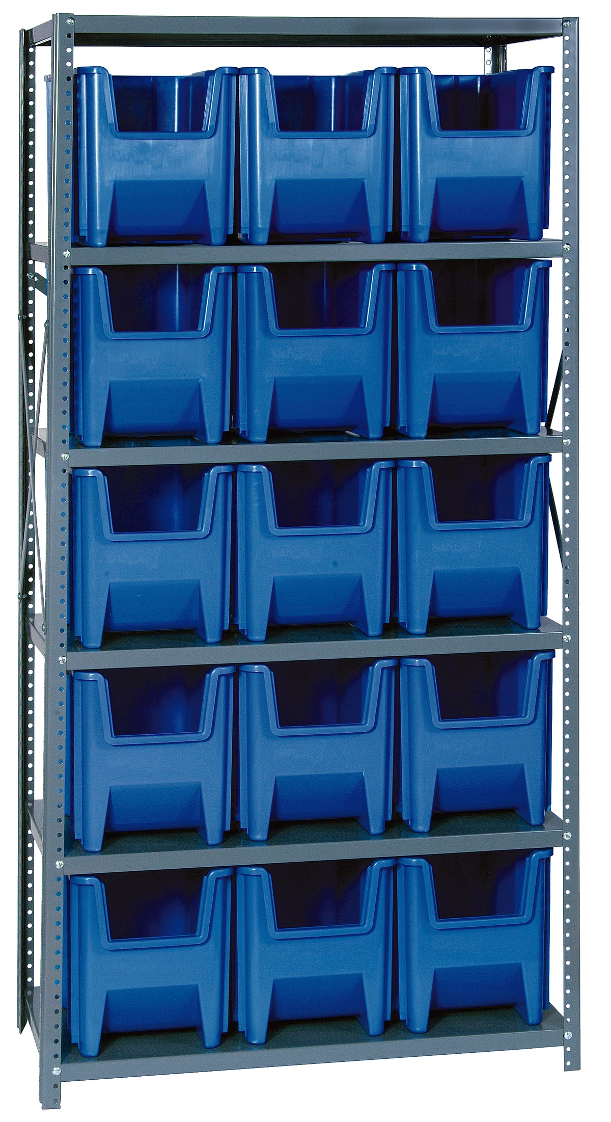 Quantum Giant Stack Steel Shelving with Bins – 18" x 36" x 75" – QSBU-600 – Blue