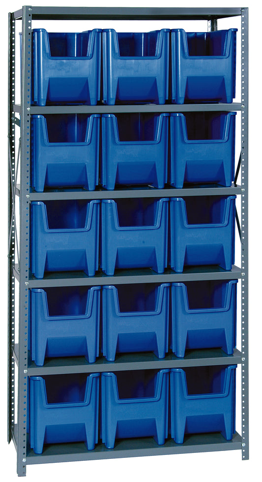Quantum Giant Stack Steel Shelving with Bins – 18" x 36" x 75" – QSBU-600 – Blue