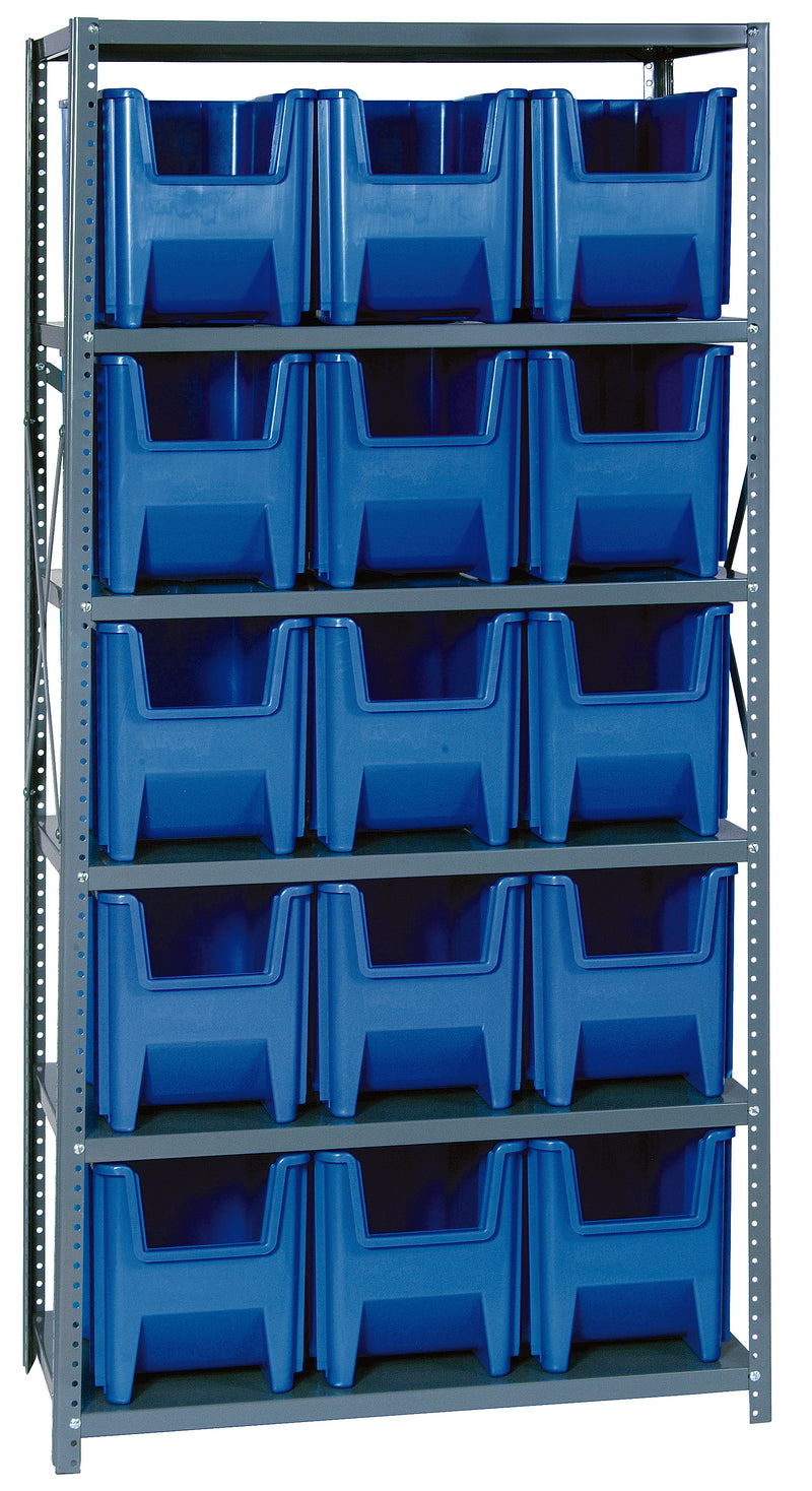 Quantum Giant Stack Steel Shelving with Bins – 18" x 36" x 75" – QSBU-600 – Blue