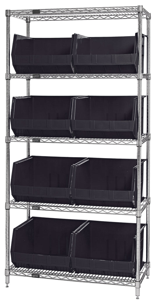 Quantum Stack & Hang Wire Shelving with Bins – 36" x 18" x 74" – WR5-270 – Black