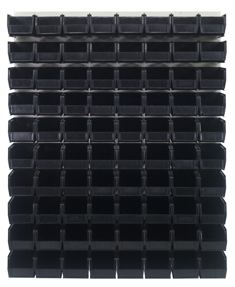 Quantum Louvered Panels with Bins – 48" x 61" – Oyster White – 80 QUS230 Bins – Black