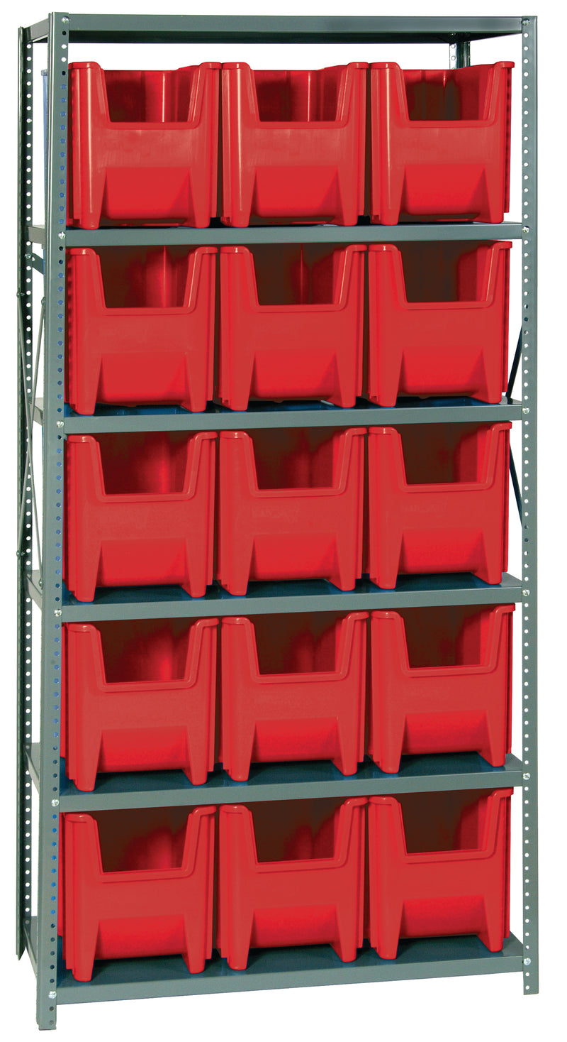 Quantum Giant Stack Steel Shelving with Bins – 18" x 36" x 75" – QSBU-600 – Red