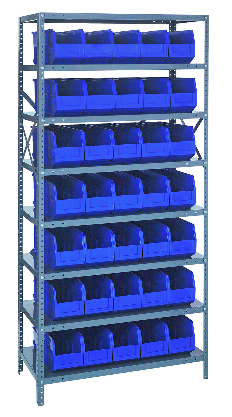 Quantum Steel Shelving with Stackable Shelf Bins – 1275-423 to 1875-461 – 1875-461 – Blue