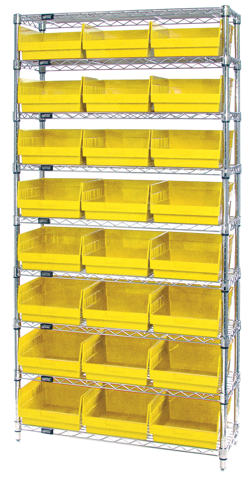 Quantum Store-More 6" Shelf Bin Wire Shelving Systems with Bins – 12" x 36" x 74" – WR9-209 – Yellow