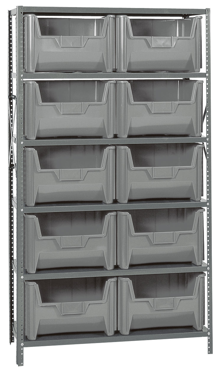 Quantum Giant Stack Steel Shelving with Bins – 18" x 42" x 75" – QSBU-700 – Gray