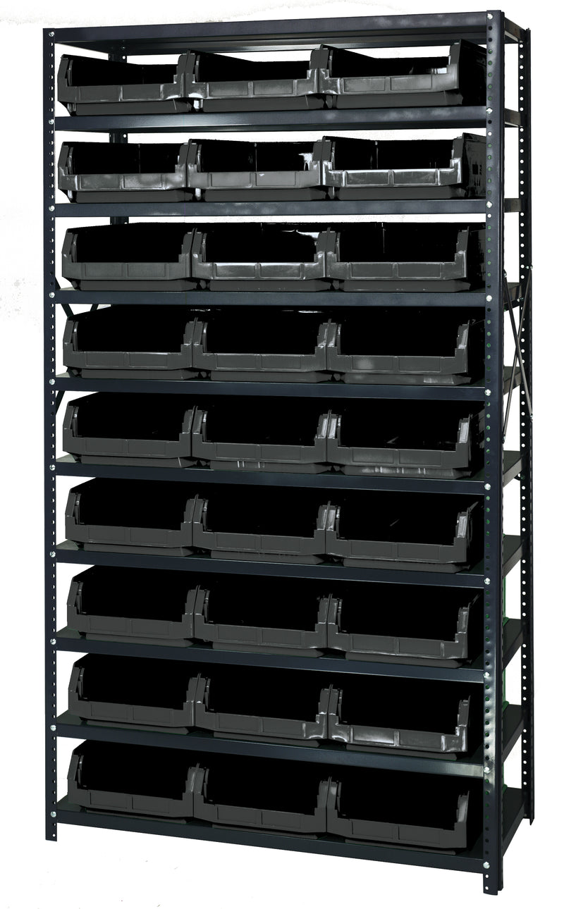 Quantum Magnum Steel Shelving Systems with Bins – 18" x 42" x 75" – MSU-531 – Black