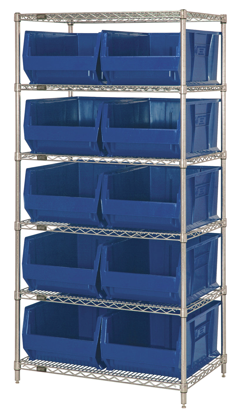 Quantum 24" Wire Shelving Systems – 36" x 24" x 74" – WR6-953 to WR8-950 – WR6-954 – Blue