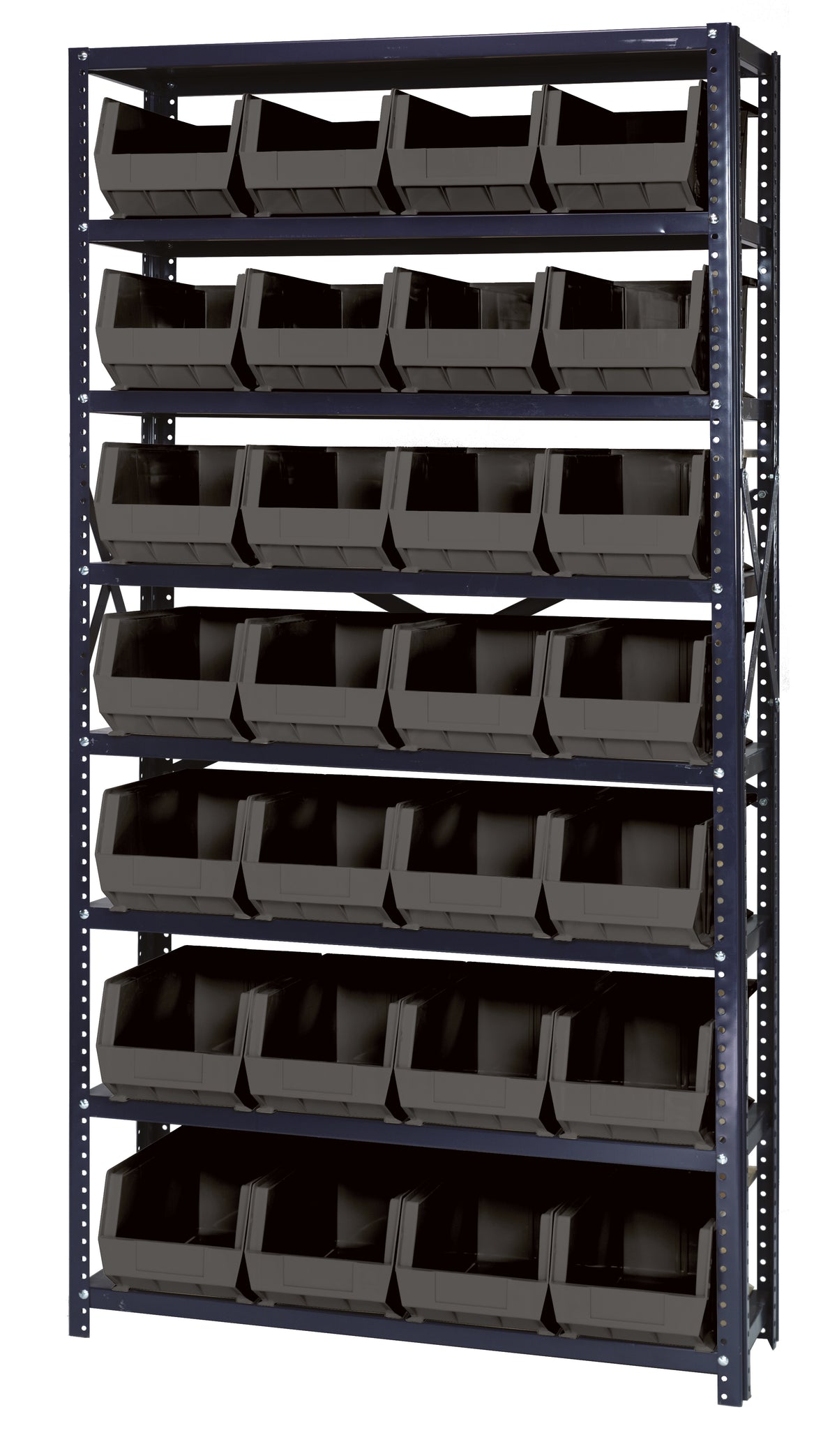Quantum Stack & Hang Steel Shelving with Bins – 12" x 36" x 75" – QSBU-240 – Black