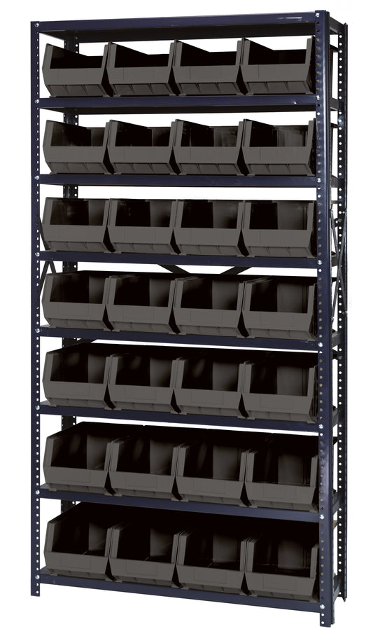 Quantum Stack & Hang Steel Shelving with Bins – 12" x 36" x 75" – QSBU-240 – Black