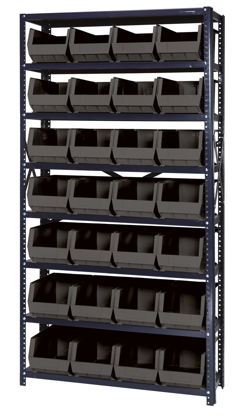 Quantum Stack & Hang Steel Shelving with Bins – 12" x 36" x 75" – QSBU-240 – Black