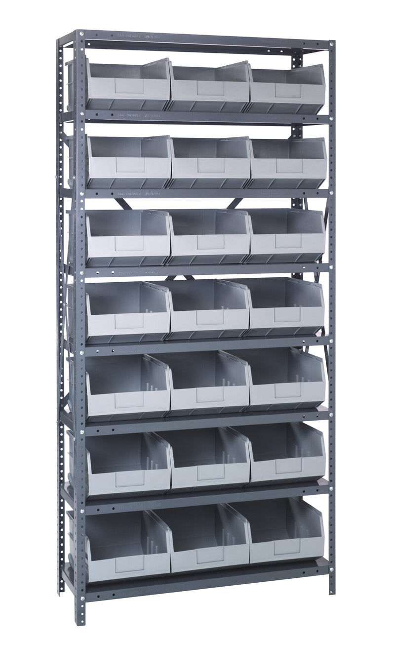 Quantum Steel Shelving with Stackable Shelf Bins – 1275-423 to 1875-461 – 1275-425 – Gray
