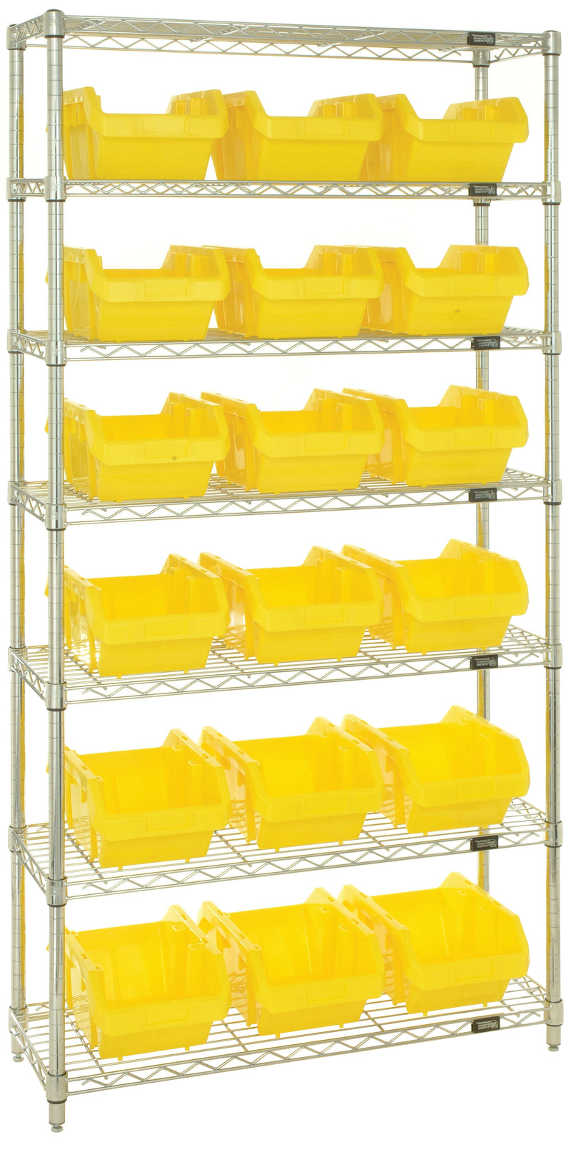 Quantum QuickPick Heavy-Duty Wire Shelving with QuickPick Bins – Complete Package – 36" x 18" x 74" – W7-12-24 to W7-18-24 – W7-14-18 – Yellow