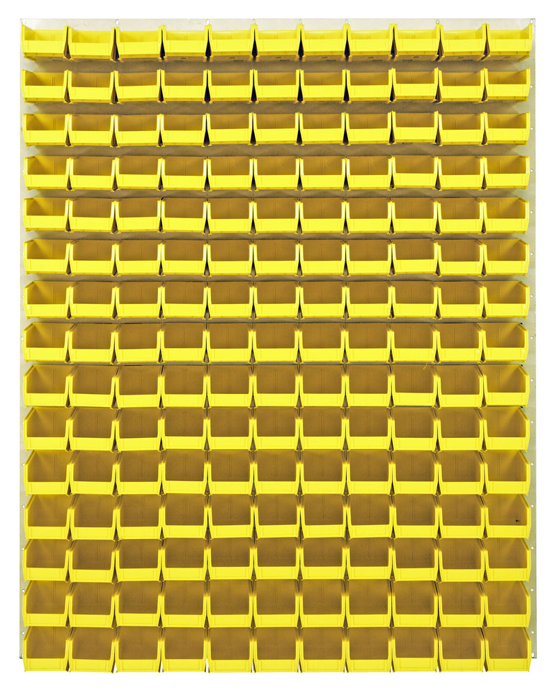Quantum Louvered Panels with Bins – 48" x 61" – Oyster White – 165 QUS220 Bins – Yellow