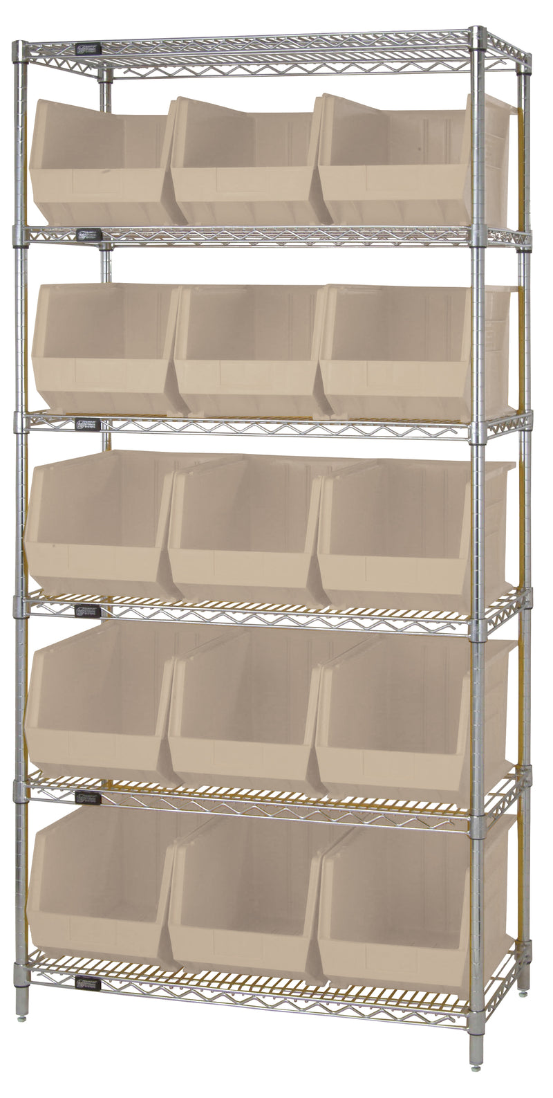 Quantum Stack & Hang Wire Shelving with Bins – 36" x 18" x 74" – WR6-260 – Ivory