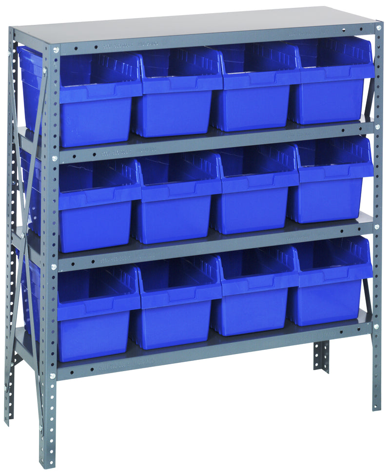 Quantum Store-Max 8" Shelf Bin Steel Shelving Systems with Bins – 1239-SB801 to 1275-SB802 – 1239-SB807 – Blue