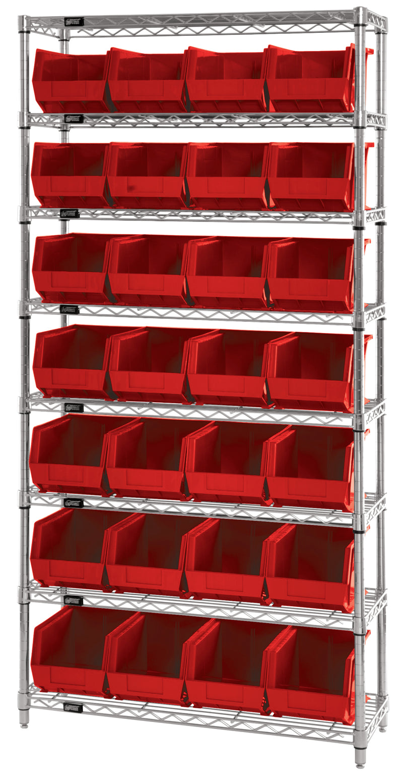 Quantum Stack & Hang Wire Shelving with Bins – 36" x 12" x 74" – WR7-245BK