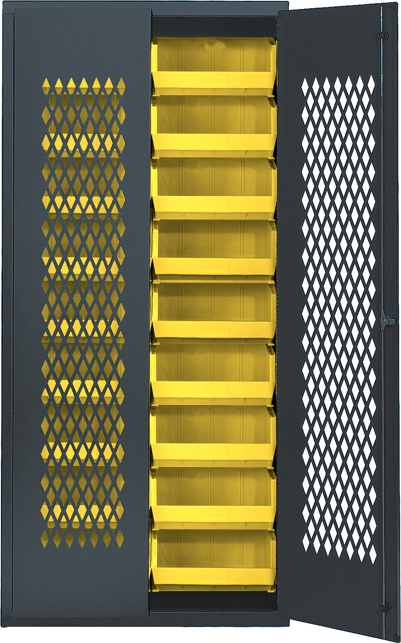 Quantum Storage Cabinets with Bins – 18" x 36" x 78" – MESH Series – MESH-250 – Yellow