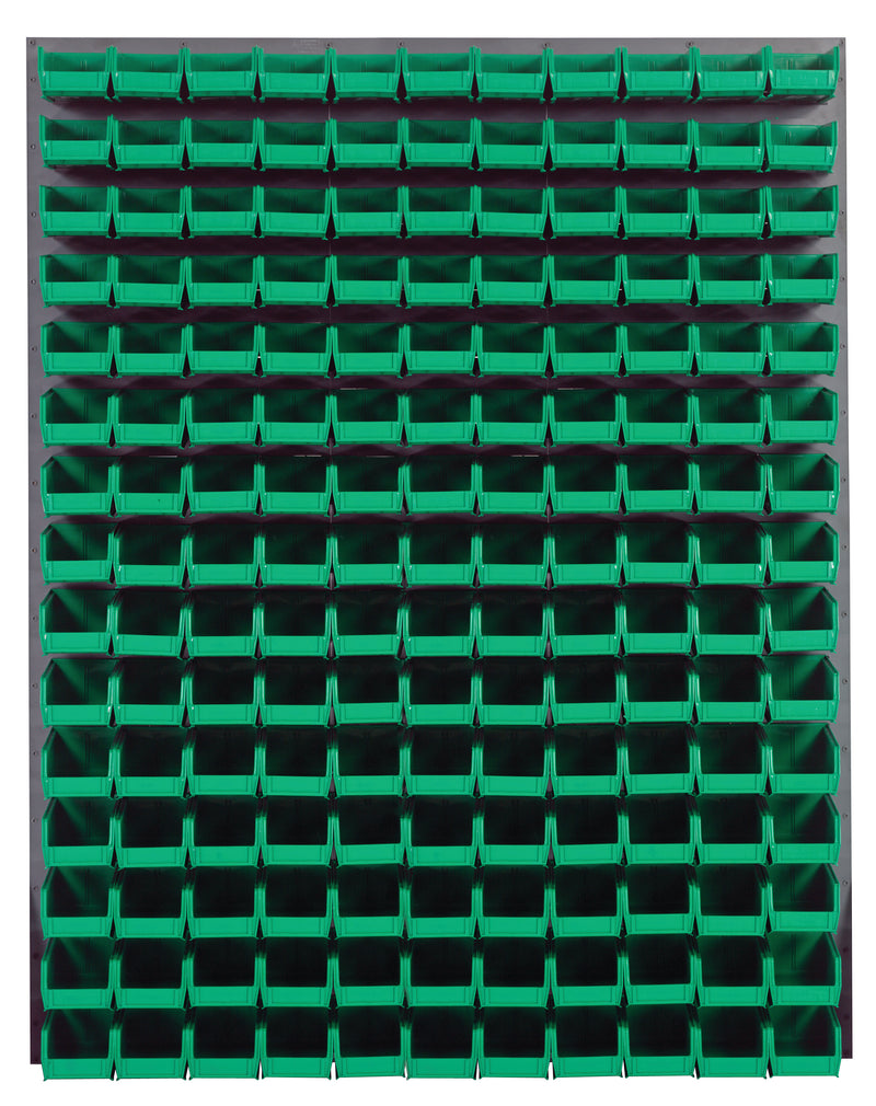 Quantum Louvered Panels with Bins – 48" x 61" – Gray – 165 QUS220 Bins – Green
