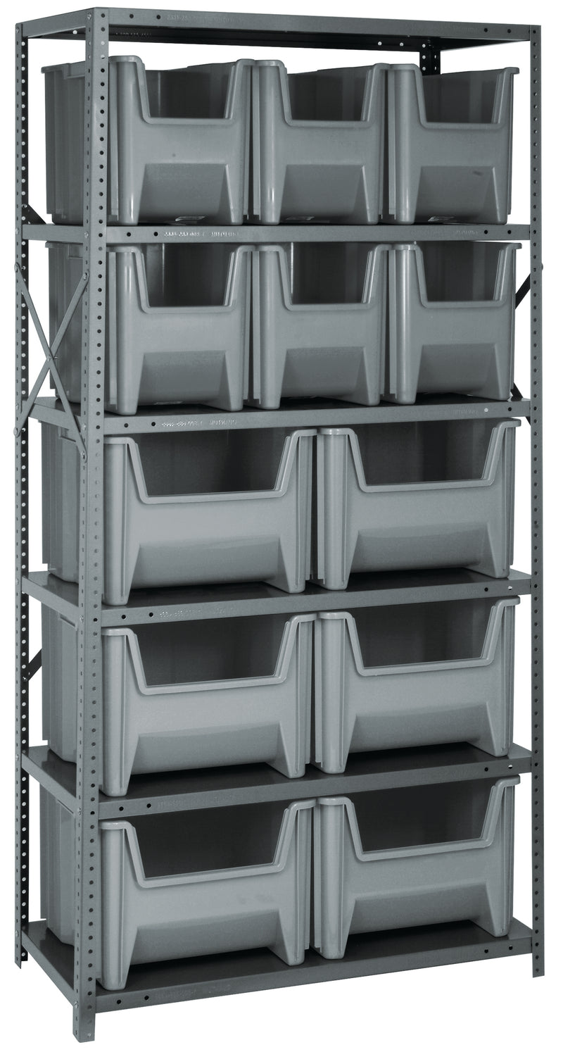 Quantum Giant Stack Steel Shelving with Bins – 18" x 36" x 75" – QSBU-600800 – Gray