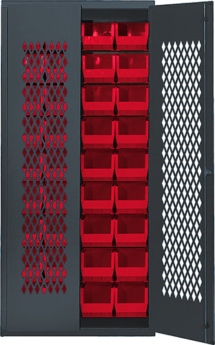 Quantum MESH-240 in Red – Quantum Storage Cabinets with Bins – 18" x 36" x 78" – MESH Series