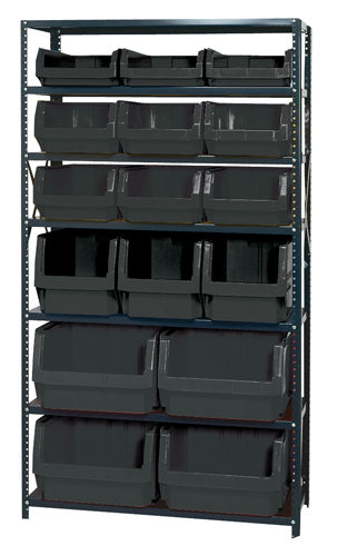 Quantum MSU-16-MIX in Black – Quantum Magnum Steel Shelving Systems with Bins – 18" x 42" x 75"