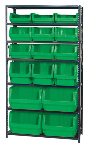 Quantum MSU-16-MIX in Green – Quantum Magnum Steel Shelving Systems with Bins – 18" x 42" x 75"