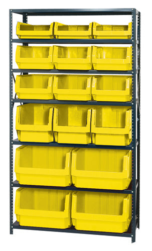 Quantum MSU-16-MIX in Yellow – Quantum Magnum Steel Shelving Systems with Bins – 18" x 42" x 75"