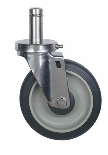 Caster wheel with metal axle on a white background