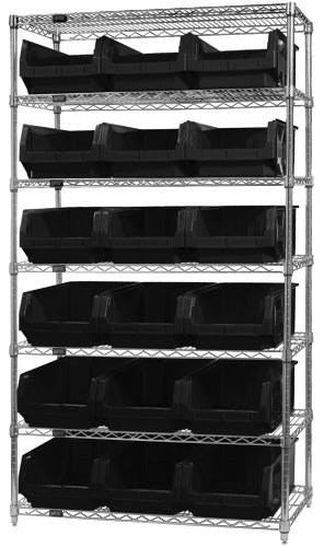 Quantum WR7-532 in Black – Quantum Magnum Wire Shelving Systems with Bins – 42" x 18" x 74"