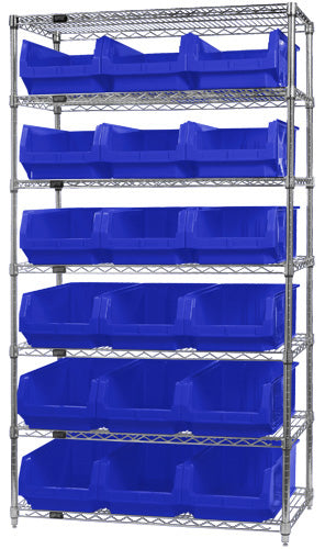 Quantum WR7-532 in Blue – Quantum Magnum Wire Shelving Systems with Bins – 42" x 18" x 74"