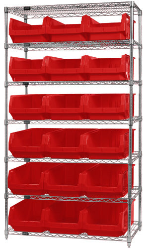 Quantum WR7-532 in Red – Quantum Magnum Wire Shelving Systems with Bins – 42" x 18" x 74"