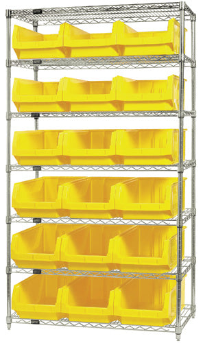Quantum WR7-532 in Yellow – Quantum Magnum Wire Shelving Systems with Bins – 42" x 18" x 74"