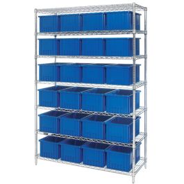 Quantum chrome wire shelving with dividable grid containers